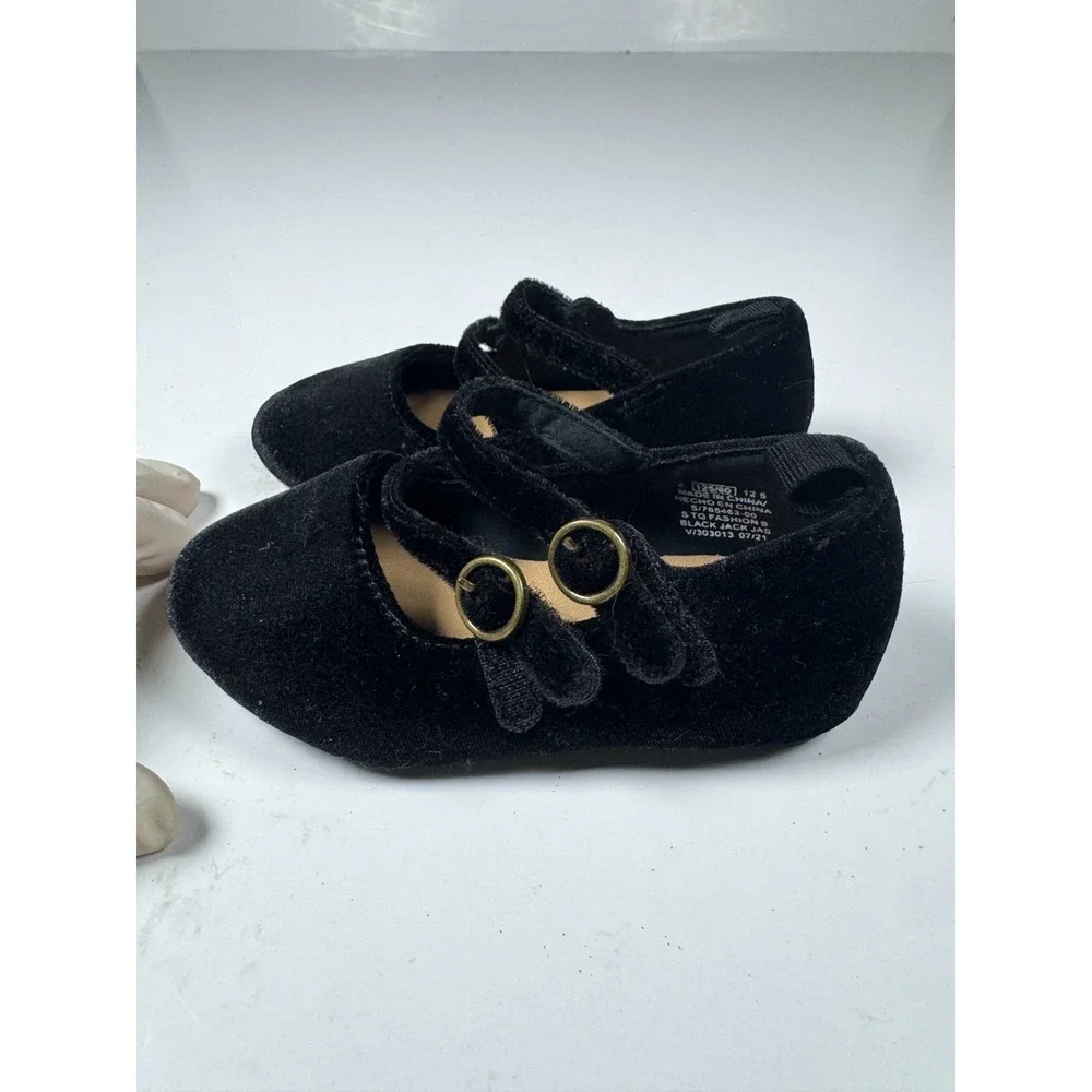 Old Navy Velvet Double-Buckle Ballet Flats Toddler‎ Girls US 12.5 Black Shoes
